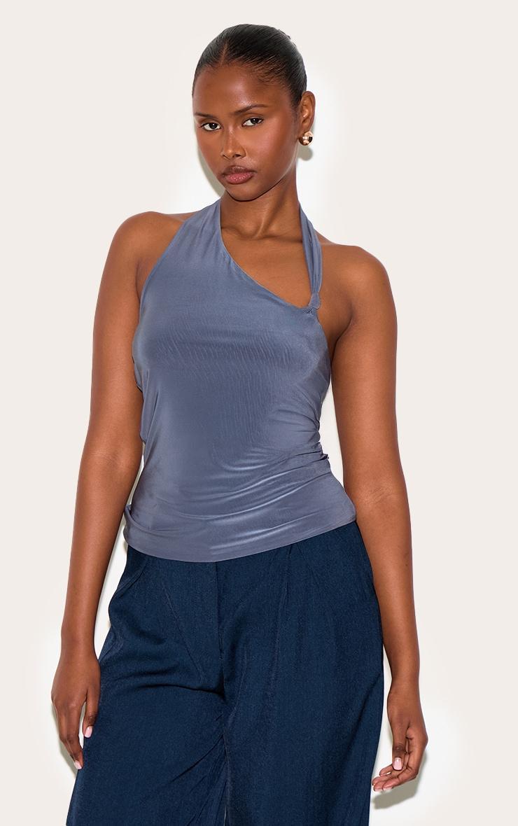  Slate Grey Slinky Halterneck Knot Detail Top Product Image