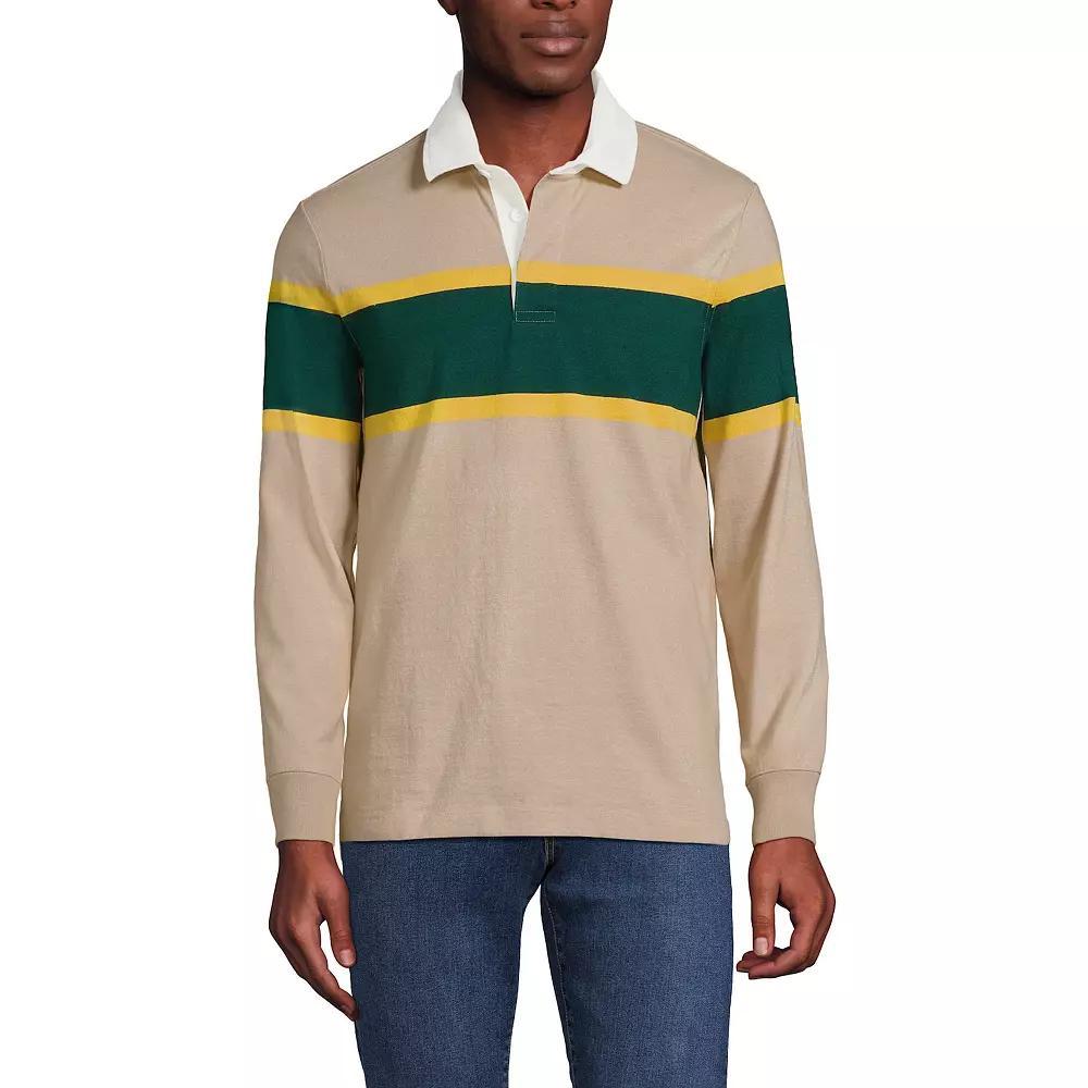 Men's Lands' End Striped Rugby Shirt, Size: Small, Almond Green Product Image