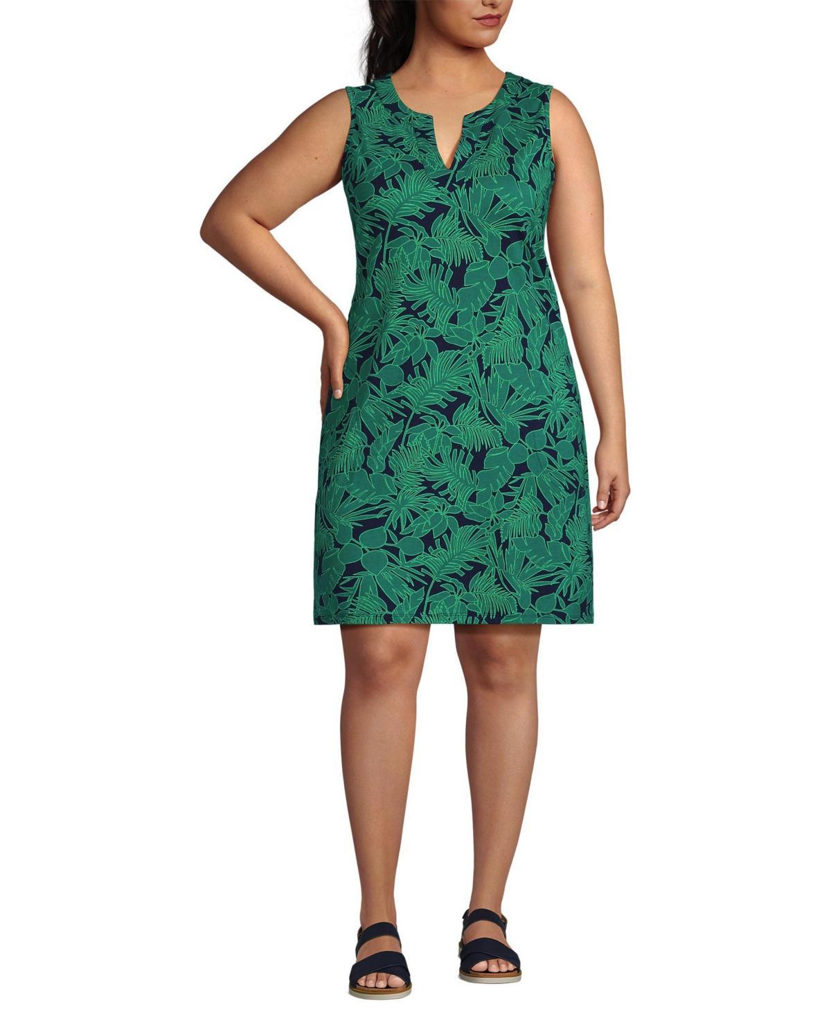 Lands End Womens Cotton Jersey Sleeveless Swim Cover-up Dress Print - White Product Image