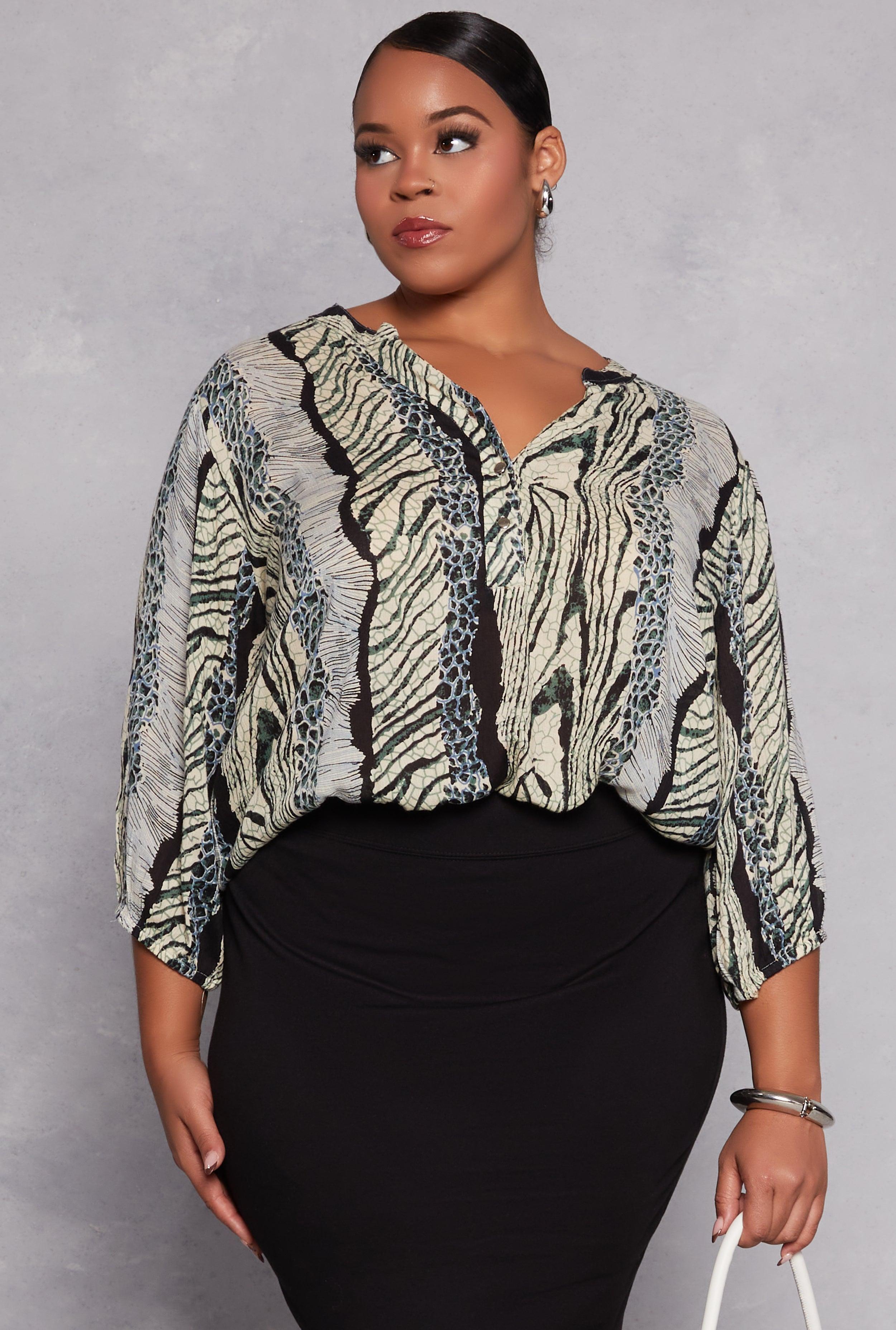 Womens Plus Size Animal Print Long Sleeve Blouse Product Image