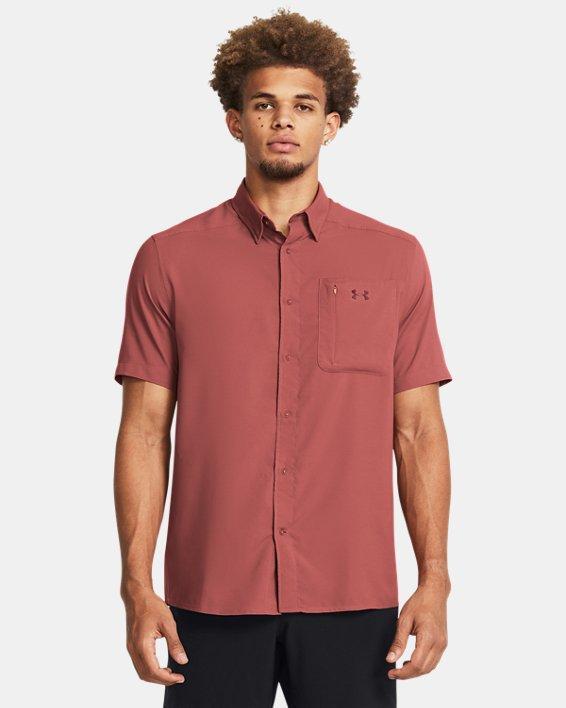 Men's Under Armour UPF 30 Drift Tide 2.0 Fitted Performance Short Sleeve Button-Down Shirt, Size: Medium, Silica Green Product Image