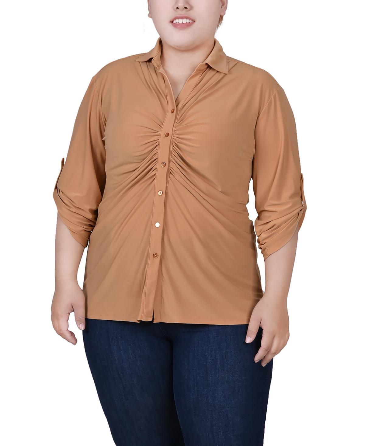 Ny Collection Plus Size 3/4 Roll Tab Rouched-Front Top Product Image