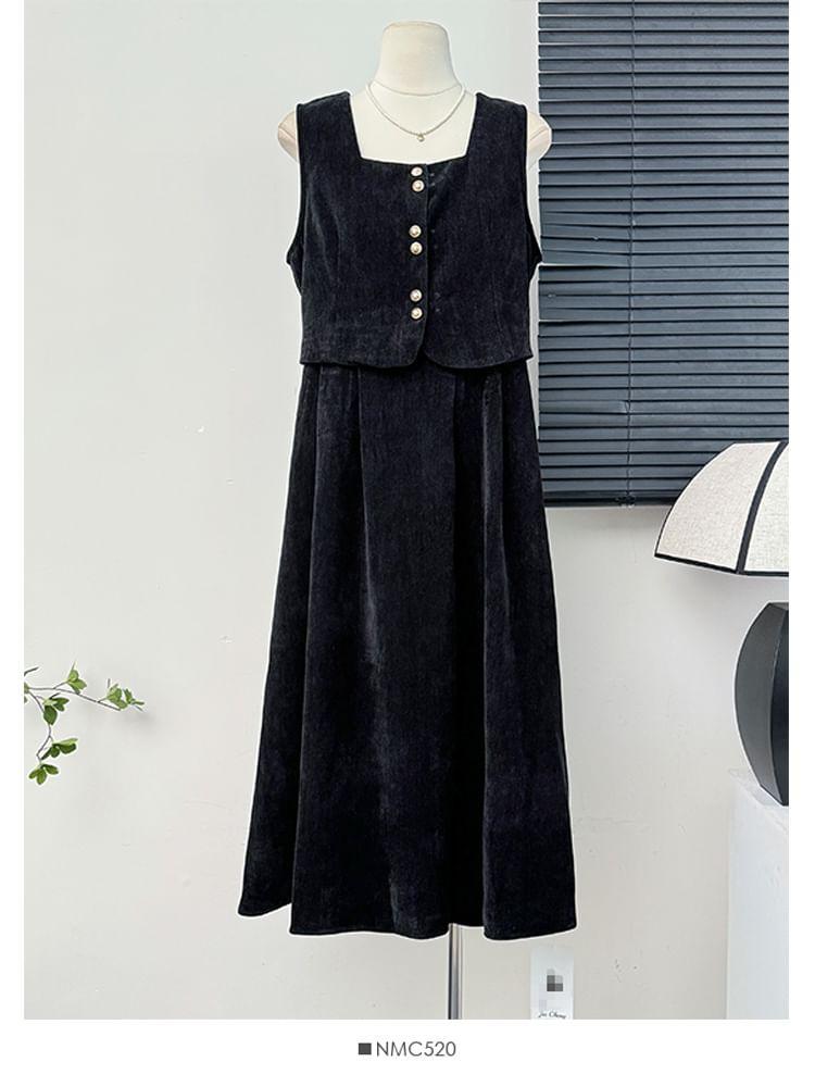 Mock Two-Piece A-Line Dress / Ruffled Loose Blouse Product Image