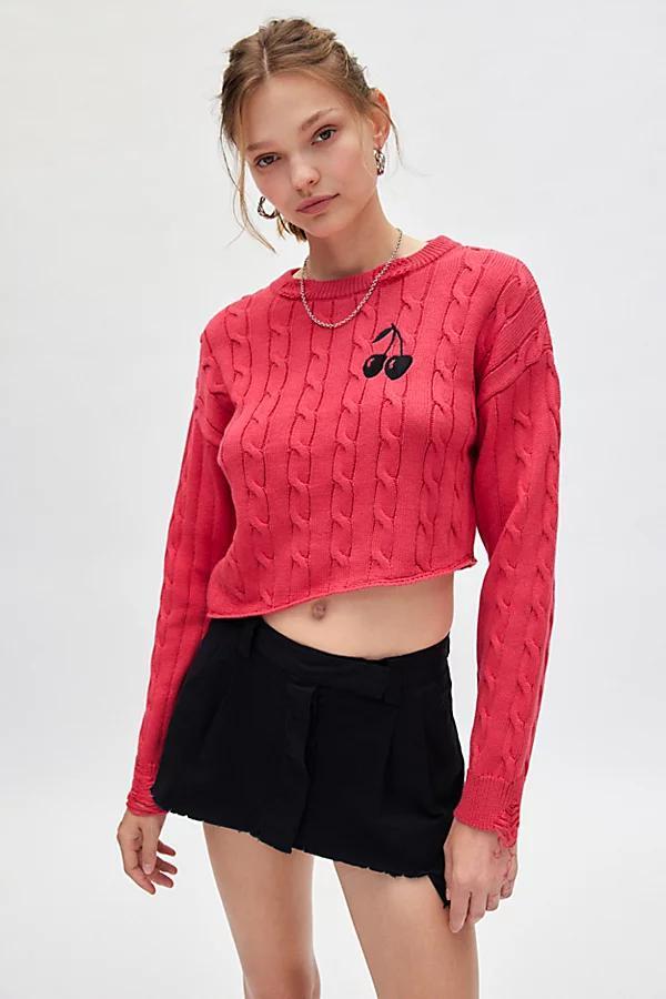 BDG Emmett Graphic Cable Knit Asymmetric Pullover Sweater Womens at Urban Outfitters Product Image