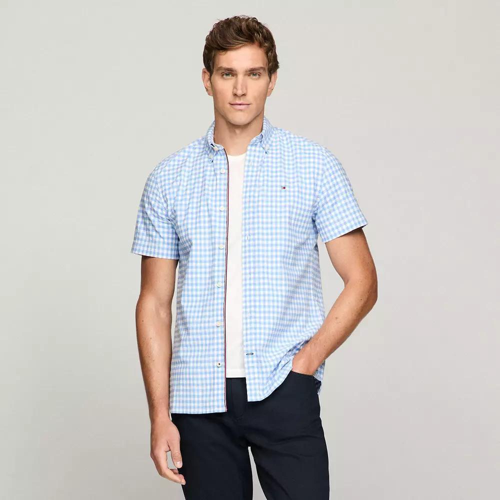 Men's Tommy Hilfiger Stretch Oxford Short Sleeve Shirt, Size: XXL, Provence Check Product Image