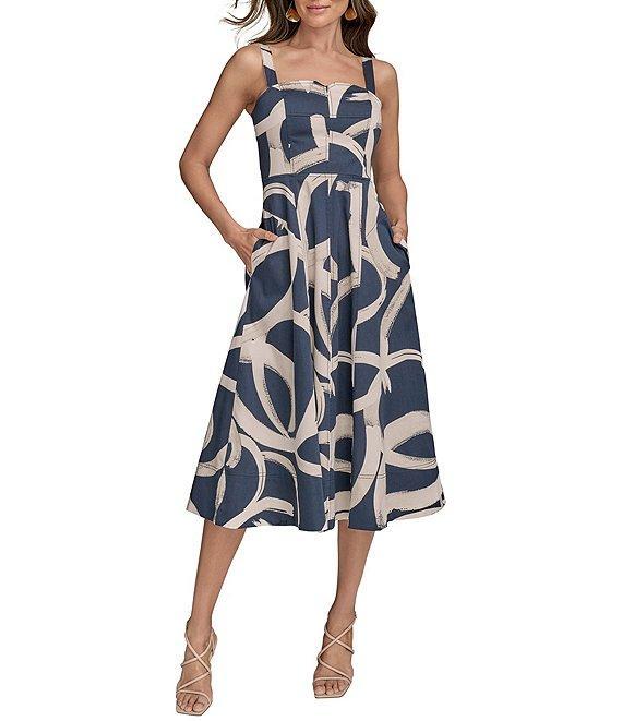 Donna Karan Abstract Print Sweetheart Neck Midi Dress Product Image