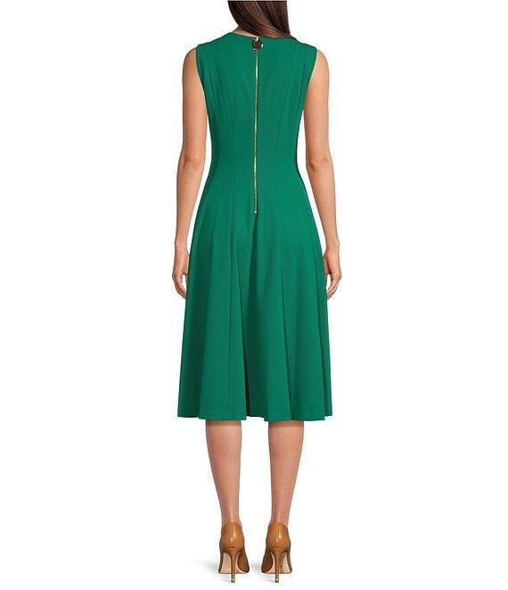 Calvin Klein V-Neck Sleeveless Scuba Crepe Fit And Flare Dress Product Image