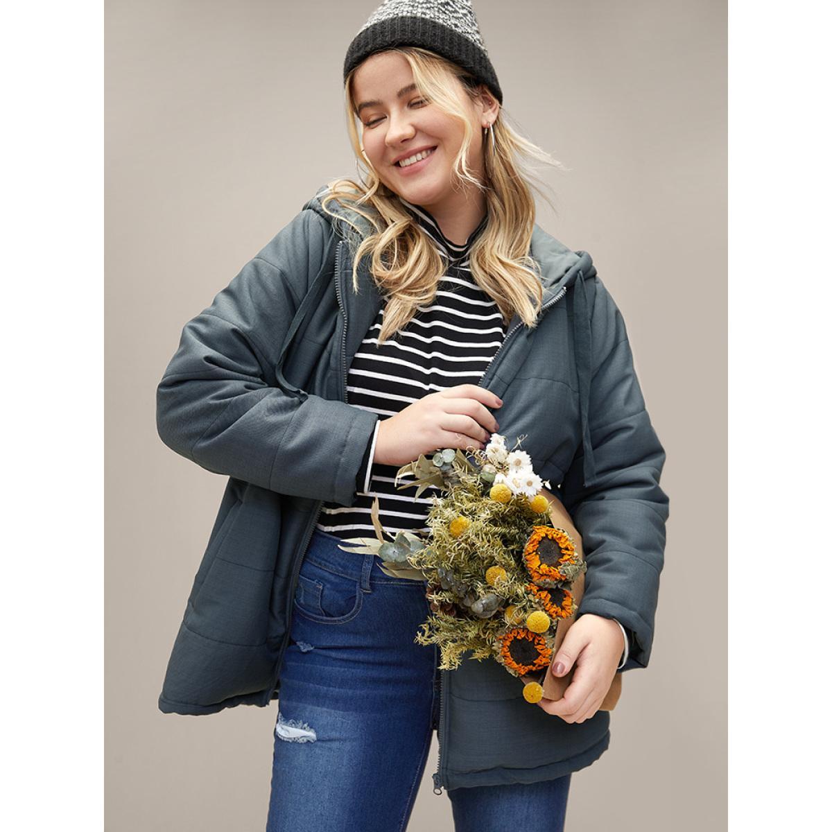 Plus Size Women Dailywear Plain Lined No stretch 22-24/3X Pocket Casual Cotton Jackets BloomChic Product Image