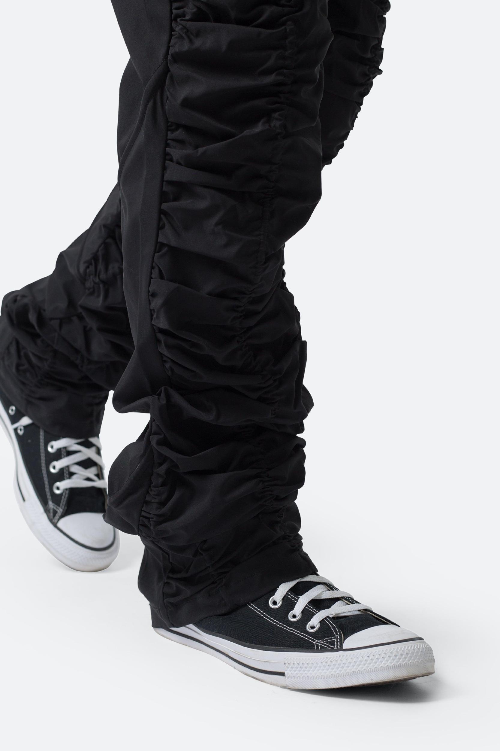 Ruched Stacked Drawcord Pants - Black Product Image