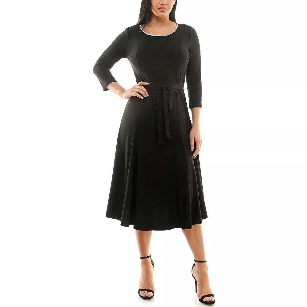 Women's Nina Leonard Sylvia Rhinestone Trim Dress, Size: XL, Black Product Image