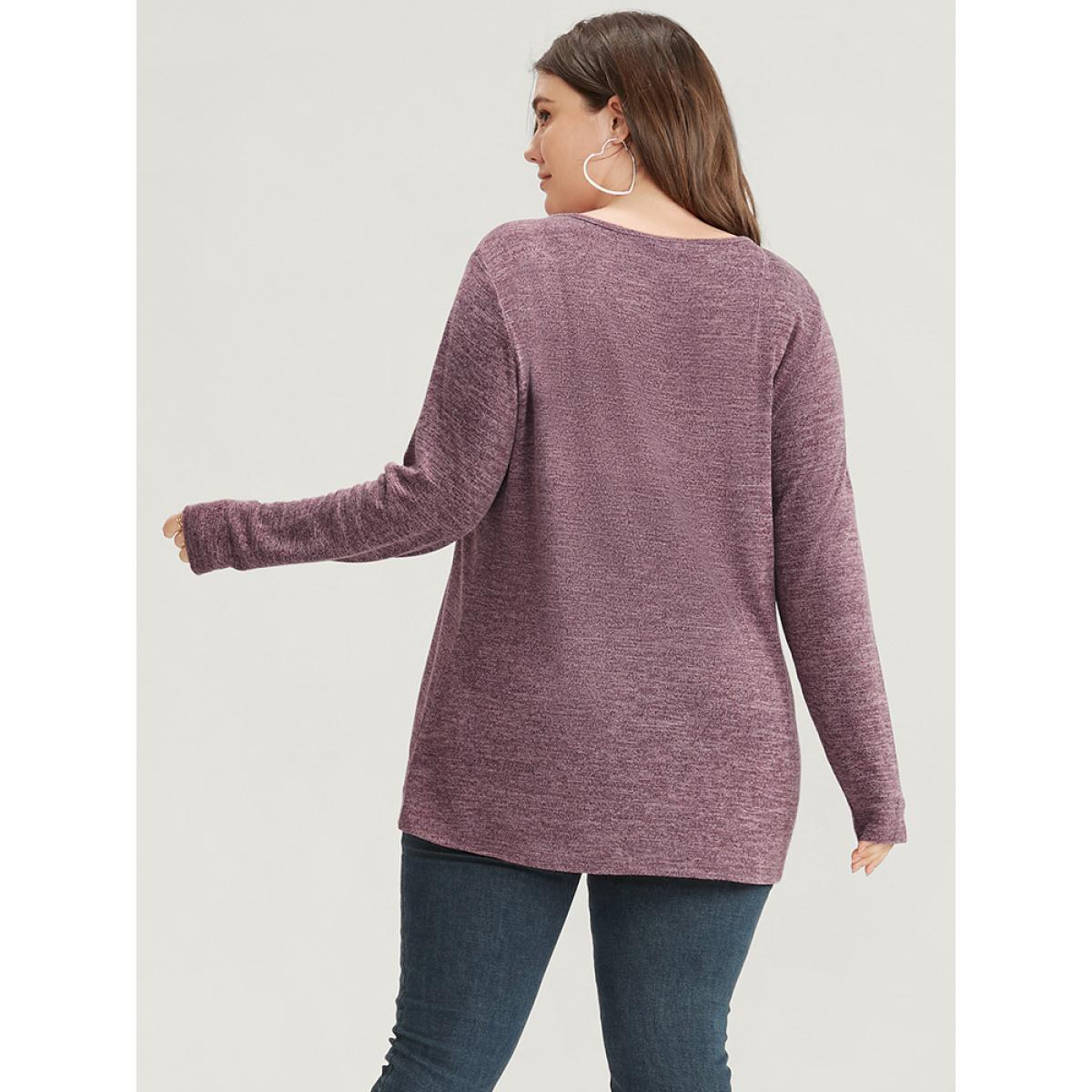 Plus Size Solid Lace Trim V Neck Long Tee Burgundy Women Elegant Lace Plain V-neck Dailywear T-shirts BloomChic 30/6X Product Image