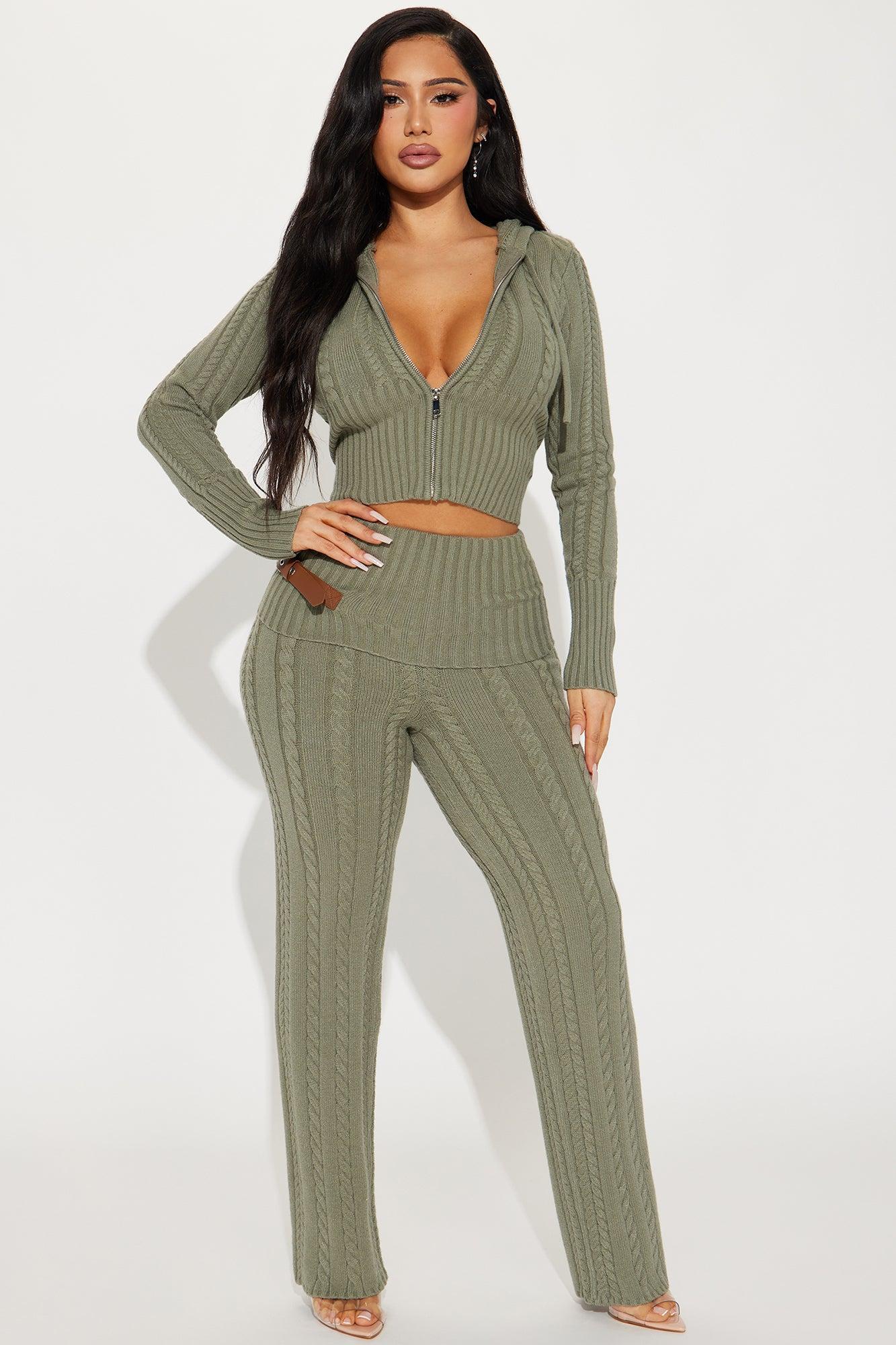 Weekend Flirt Sweater Pant Set - Olive Product Image