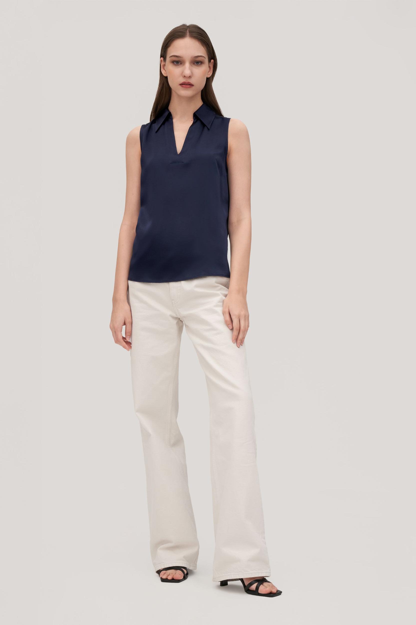 V-Neck Sleeveless Silk Violet Shirt For Women Product Image