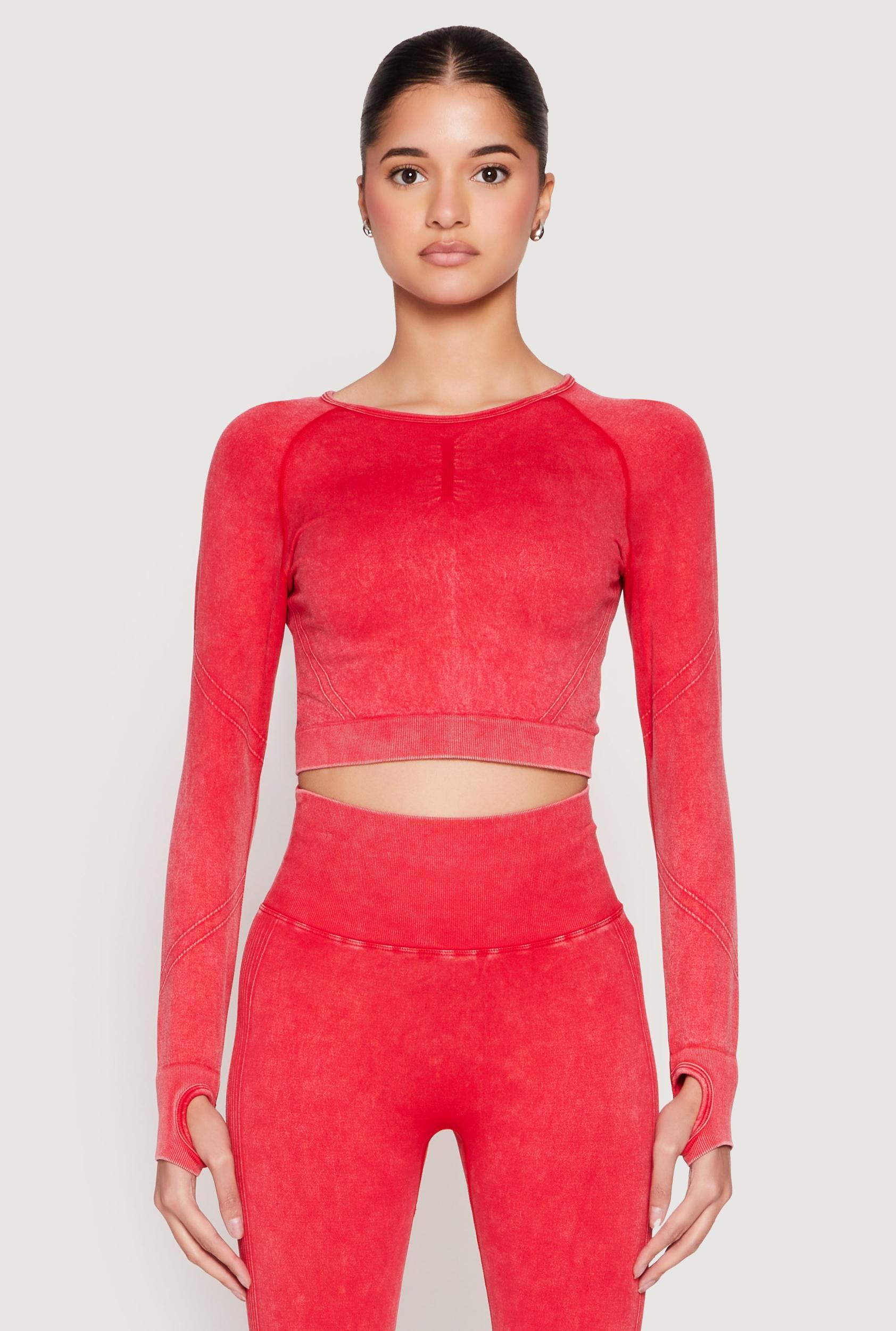 Womens Daisy Seamless Acid Wash Long Sleeve Crop Top Product Image