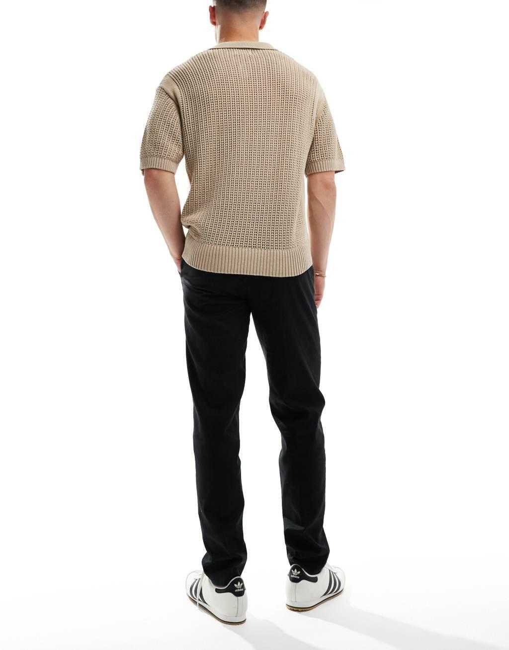 ASOS DESIGN smart slim fit linen blend pants in black Product Image