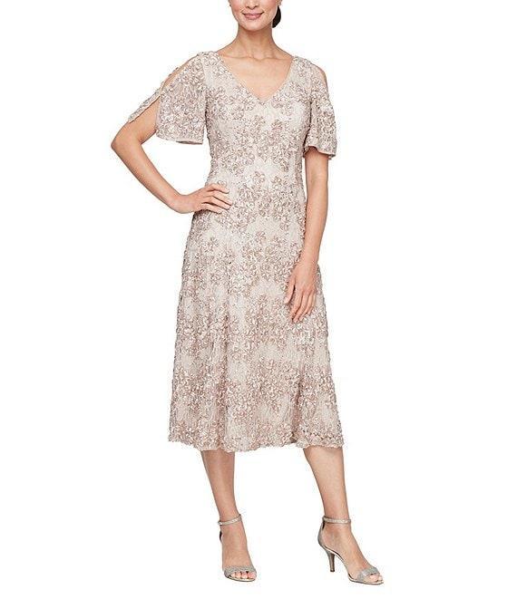 Alex Evenings Short Sleeve V-Neck Short Sleeve Lace Soutache A-Line Dress Product Image