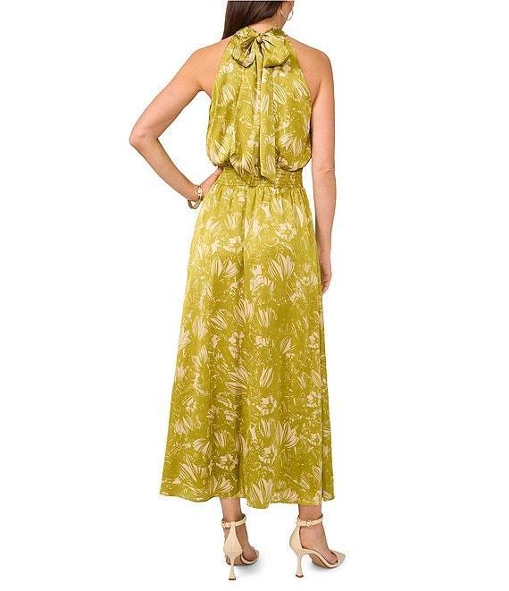 Vince Camuto Woven Floral Print Halter Sleeveless Smocked Waist Blouson Maxi Dress Product Image