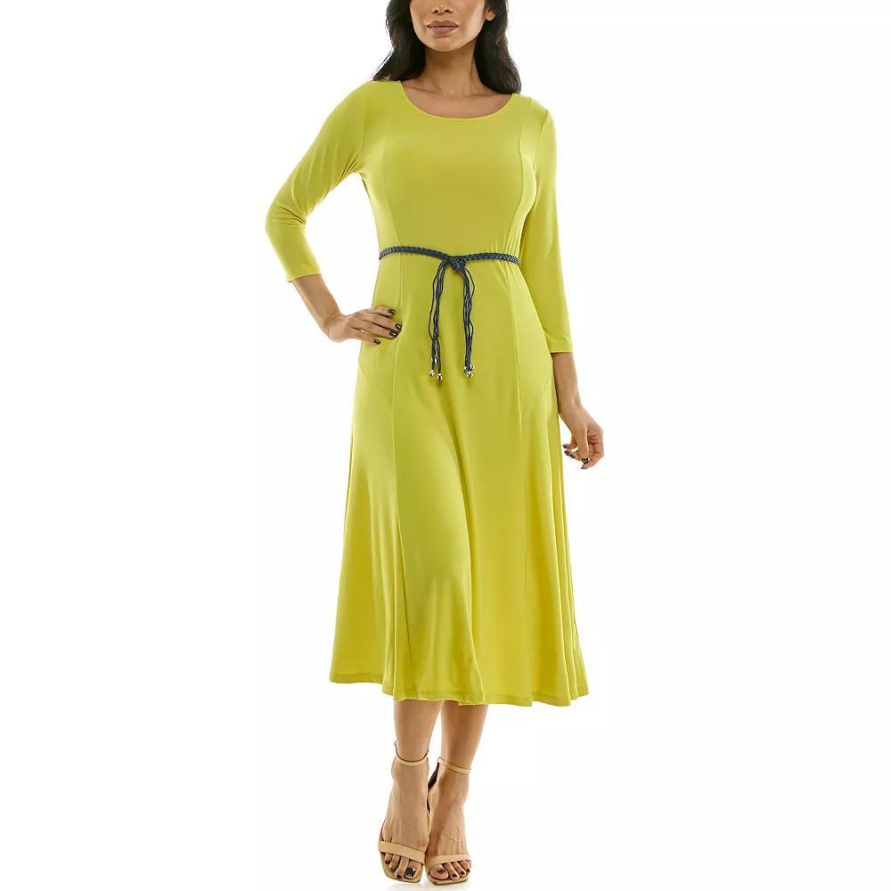 Womens Nina Leonard Sylvia Three-Quarter Sleeve Belted Midi Dress Green Product Image