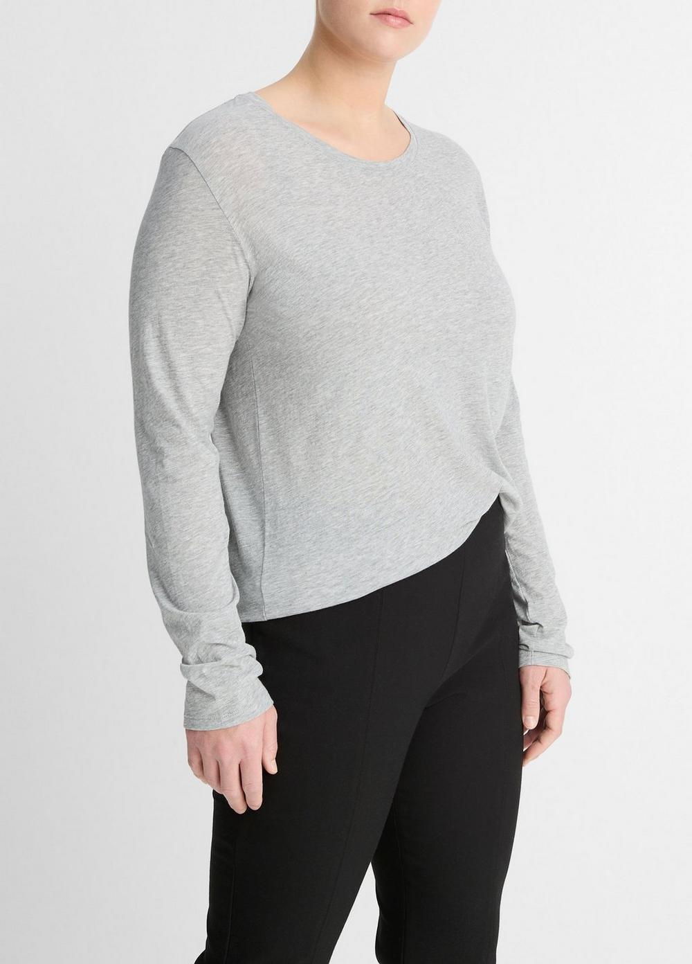 Womens Essential Long Sleeve Crew Neck T-Shirt, Heather Grey, Size XL Vince Product Image