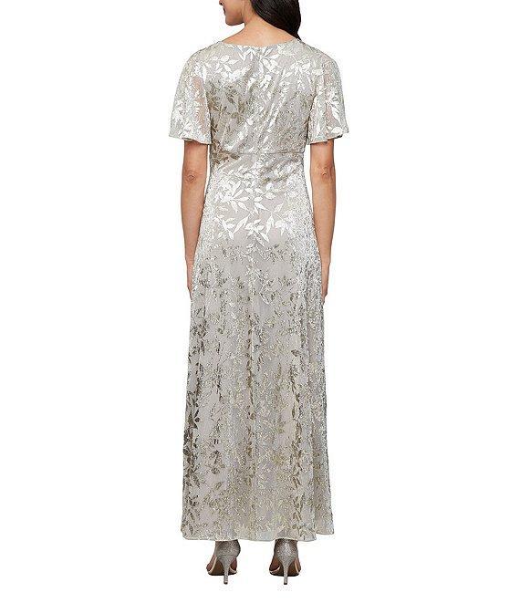 Ignite Evenings Foil Bodre Flutter Sleeve Empire Waist Gown Product Image