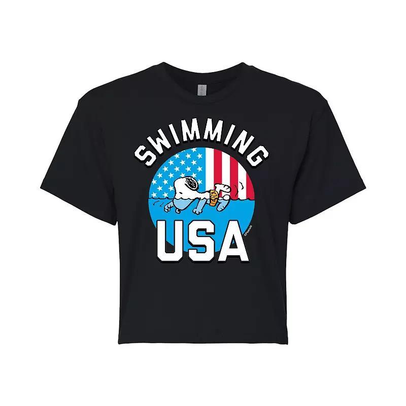 Juniors Peanuts Snoopy USA Swimming Cropped Tee, Girls Product Image