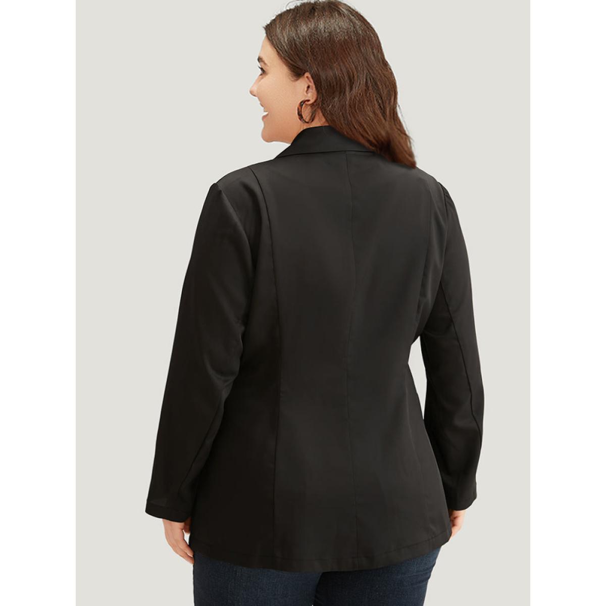 Plus Size Suit Collar Button Up Plicated Detail Blazer Black Women Dailywear Plain Plain Sleeve Long Sleeve Suit Collar 12/L Casual Blazers BloomChic Product Image