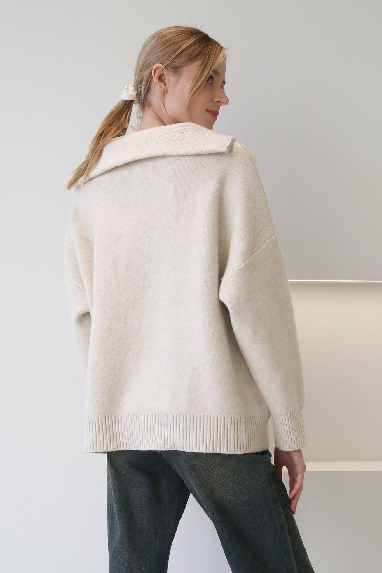 Dual Zip Large Collar Sweater Cream Product Image