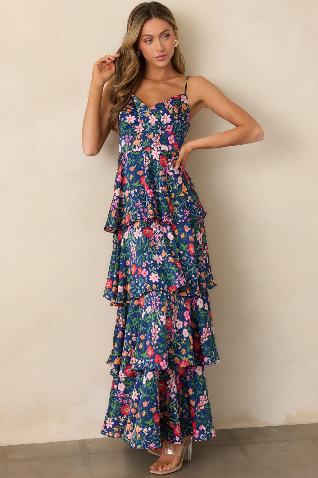 Petal Parade Navy Floral Tiered Maxi Dress Product Image