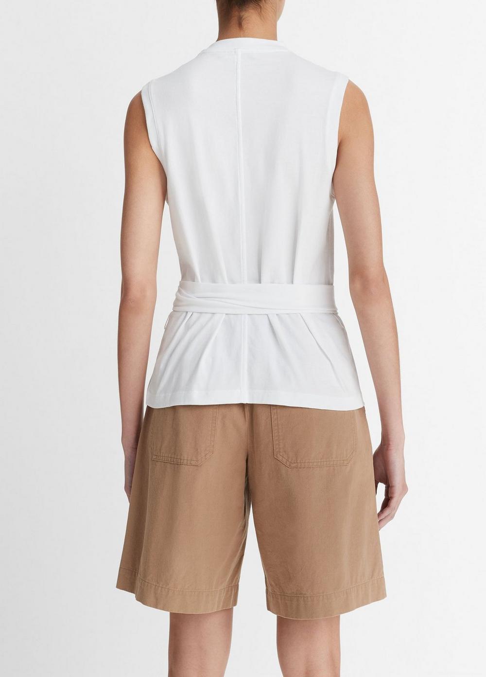 Womens Cotton Sleeveless Wrap Top, Optic White, Size S Vince Product Image