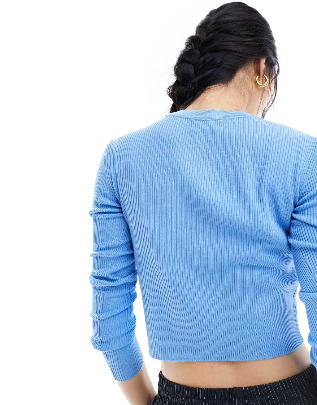 JDY long sleeve V-neck cardigan in blue Product Image