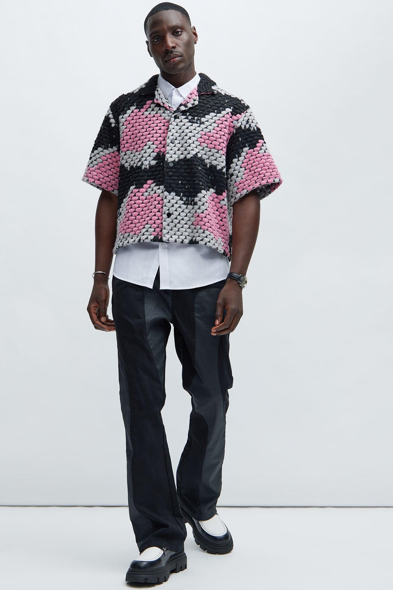 Newbury Jacquard Cropped Shirt - Pink/combo Product Image