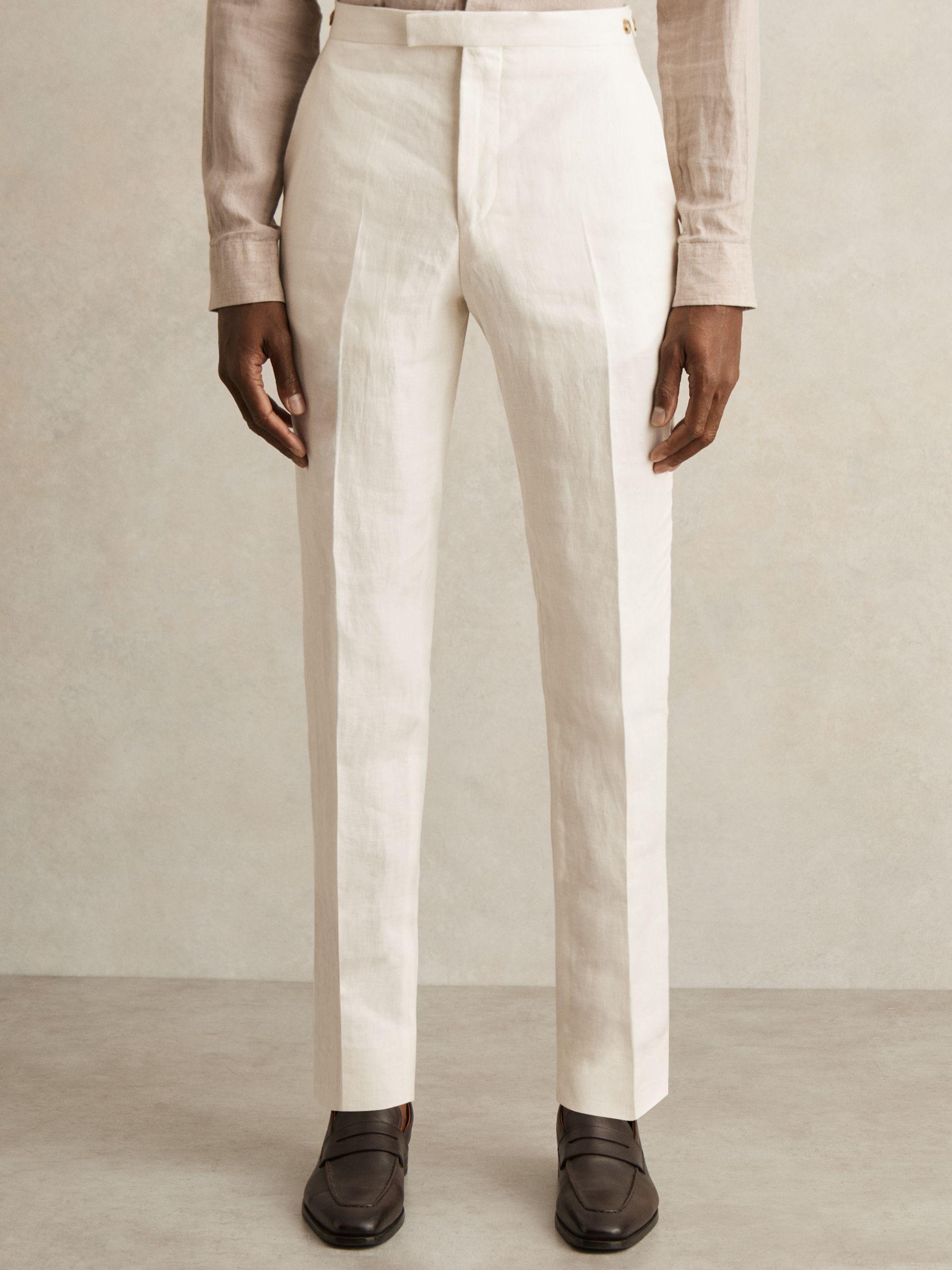 Linen Double-Breasted Suit Blazer Slim-Fit in Herringbone in White Product Image