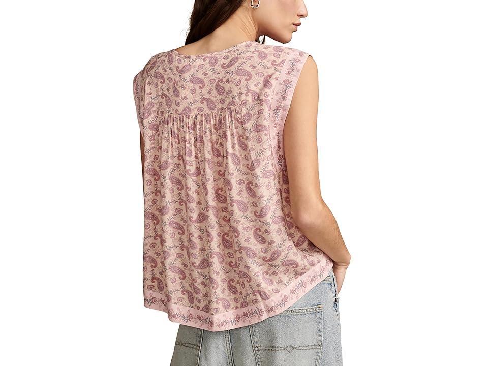 Lucky Brand Embroidered High Low Sleevless Blouse Multi Print) Women's Clothing Product Image