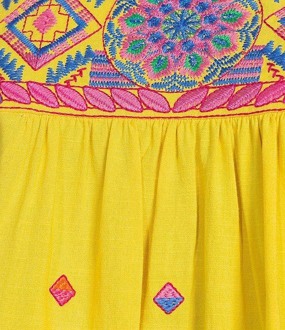 Calessa Petite Size Embroidered Round Neck Ruffle Cap Sleeve Tunic Product Image