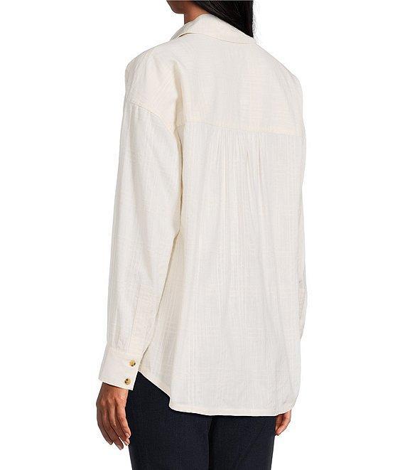Westbound Petite Size Woven Plaid Collared Oversized Long Sleeve Top Product Image