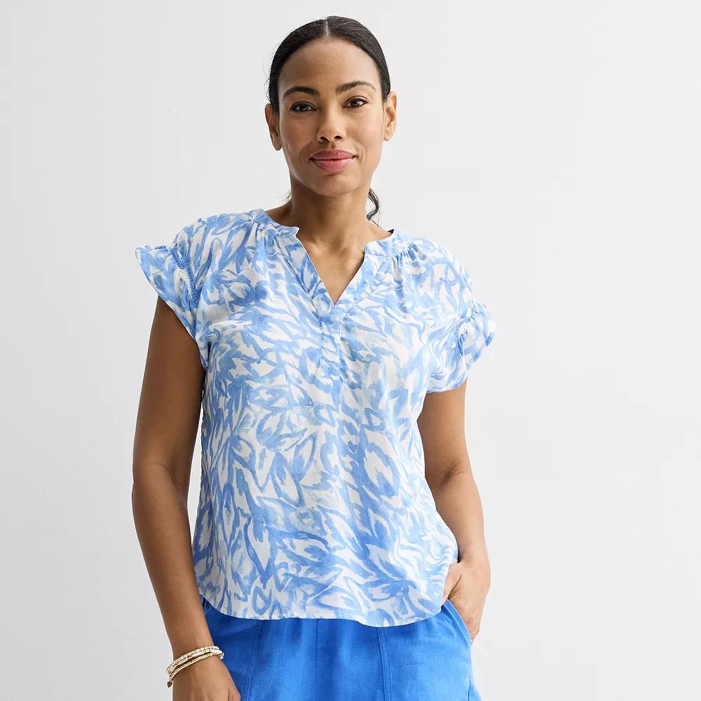 Women's Sonoma Goods For Life® Ruffle Dolman Sleeve Shirt, Size: XXL, White Blue Foliage Product Image
