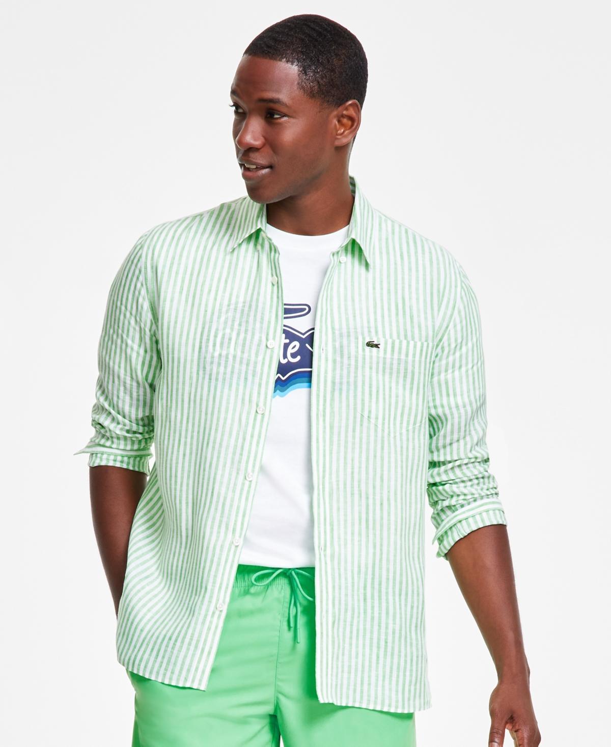 Lacoste Mens Long Sleeve Striped Button-Down Linen Shirt Product Image