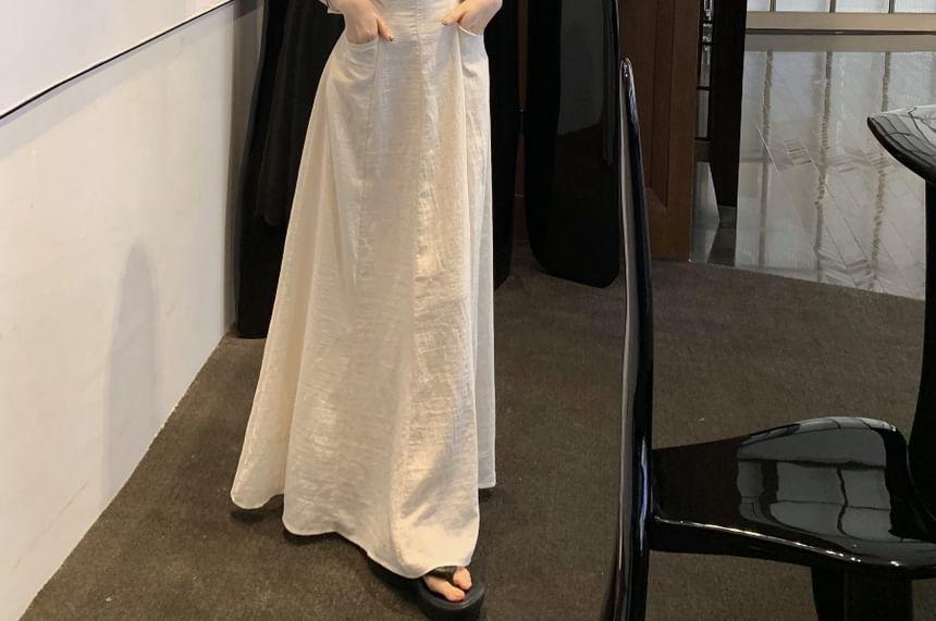 Sleeveless Scoop Neck Plain Pocket Maxi A-Line Dress Product Image