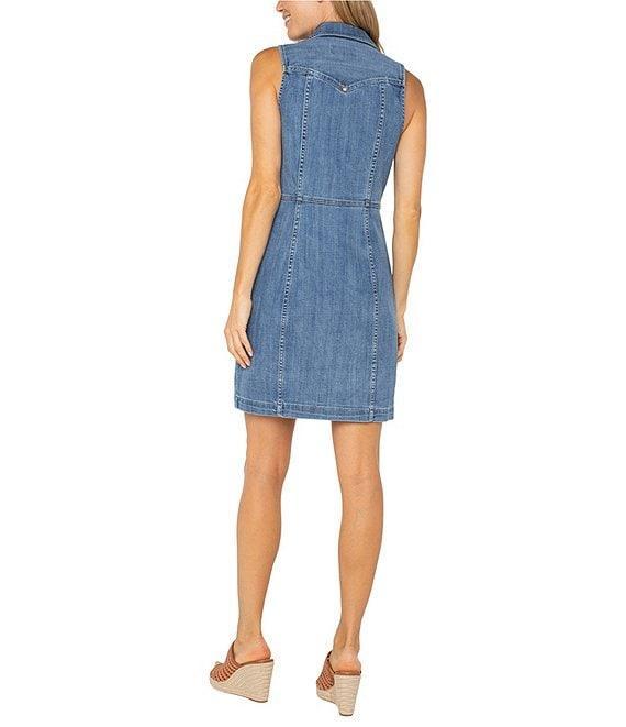 Liverpool Los Angeles Stretch Denim Point Collar Sleeveless Button Front Dress Product Image
