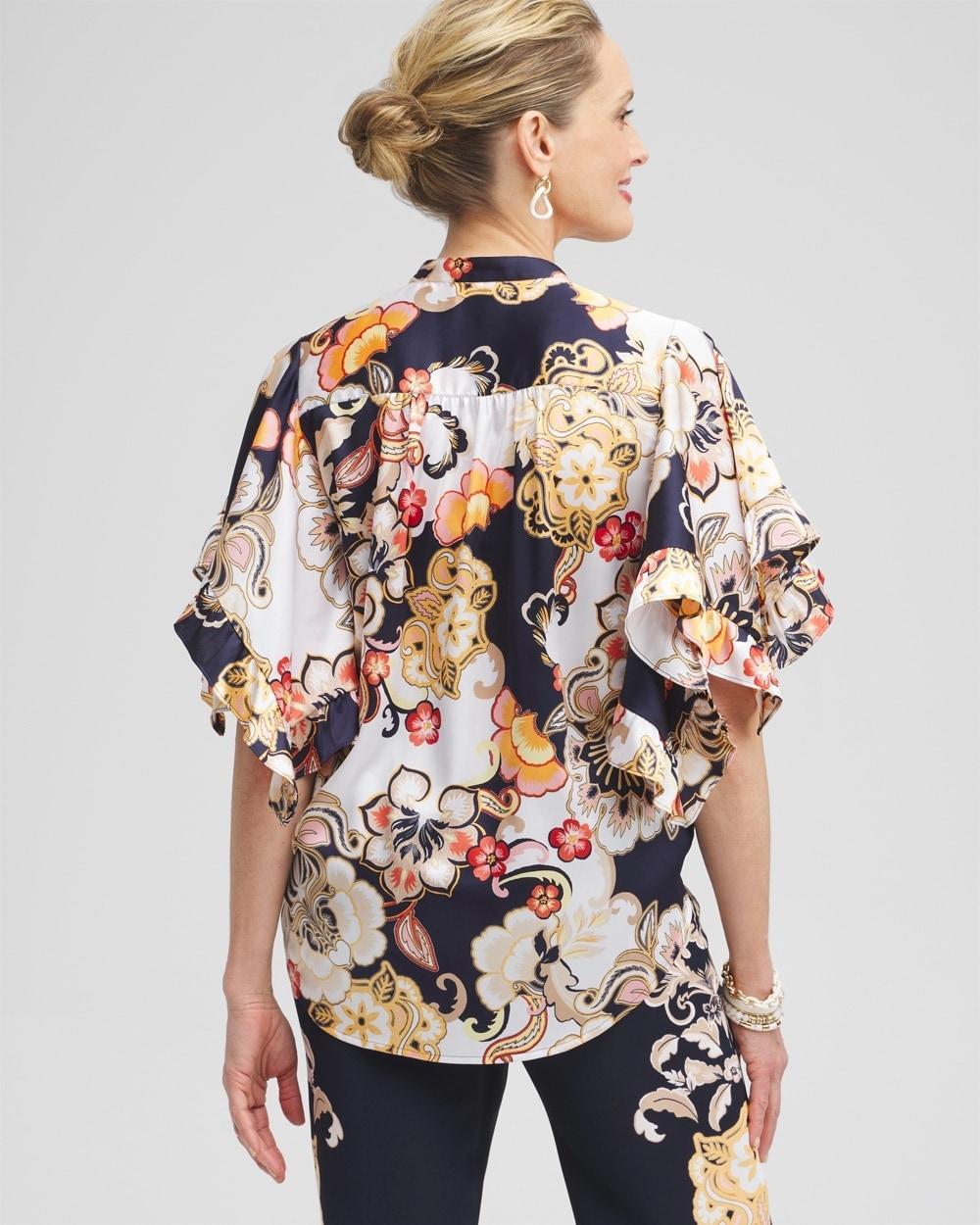 Satin Ruffle Sleeve Tie Front Shirt Product Image