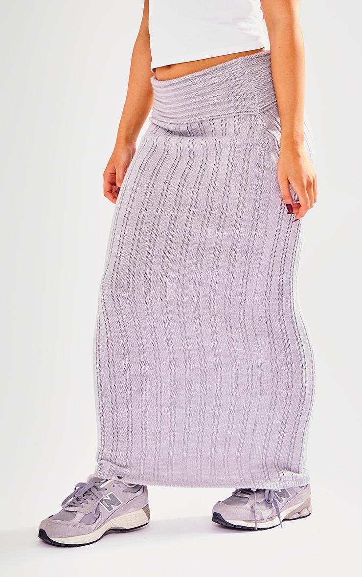 Petite Grey Low Waist Knitted Maxi Skirt Product Image