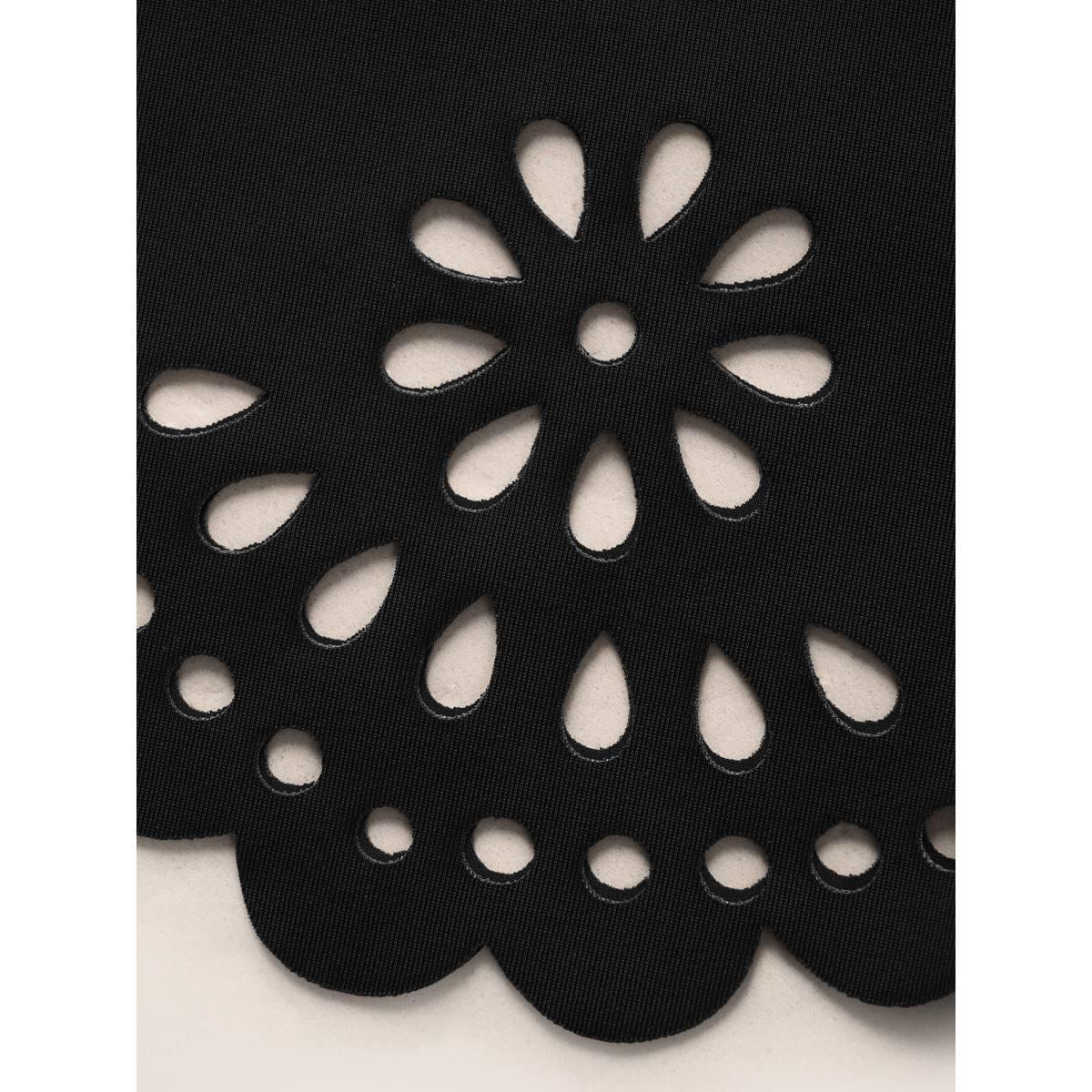 Plus Size Plain Laser Cut Elastic Waist Swim Bottom Women's Swimwear Black Beach Laser High stretch Bodycon High Rise Curve Swim Bottoms BloomChic 10/M Product Image