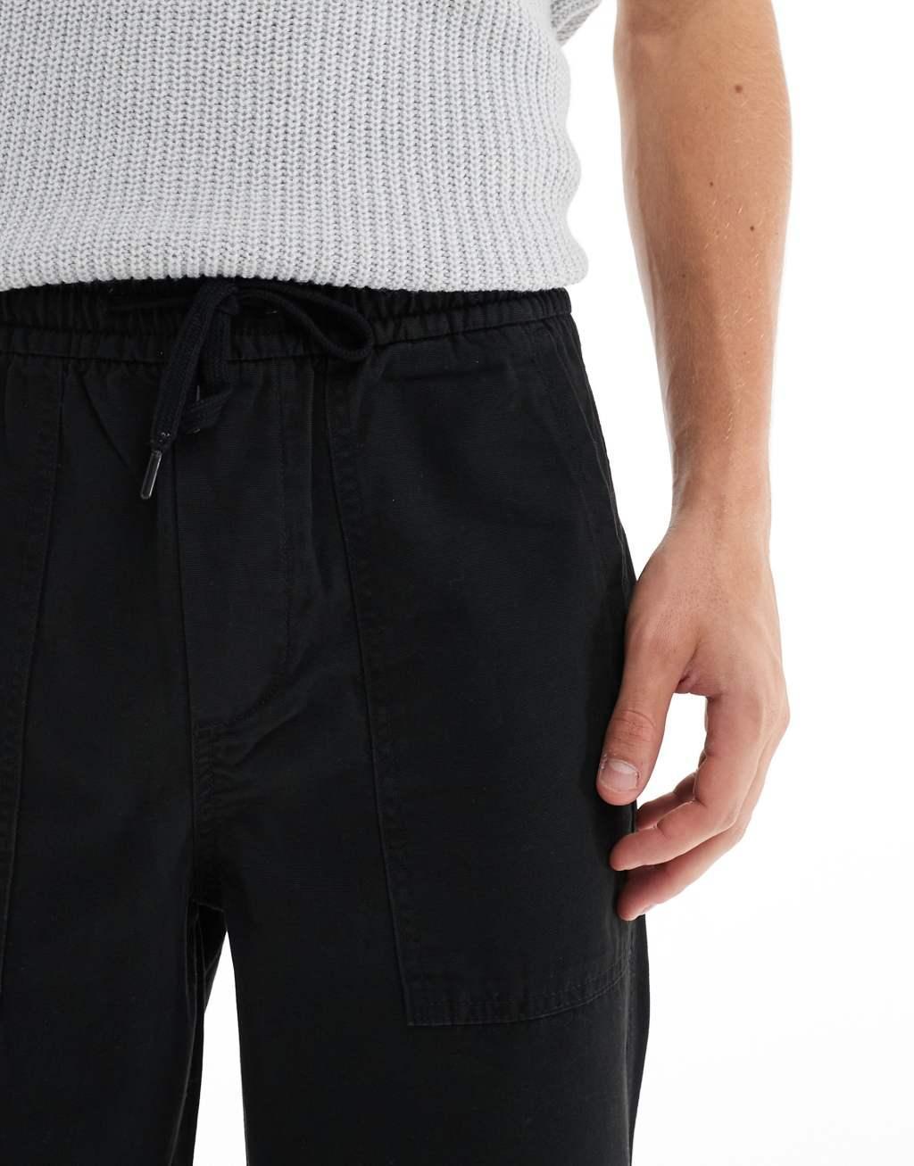 ONLY & SONS pull on loose fit worker pants in black Product Image