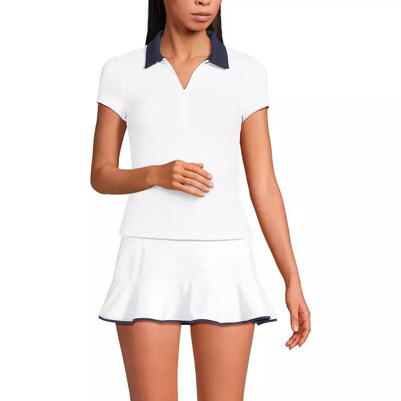 Women's Lands' End Long Pique Johnny Collar UPF 50 Rash Guard, Size: XS Long, White Deep  Navy Product Image