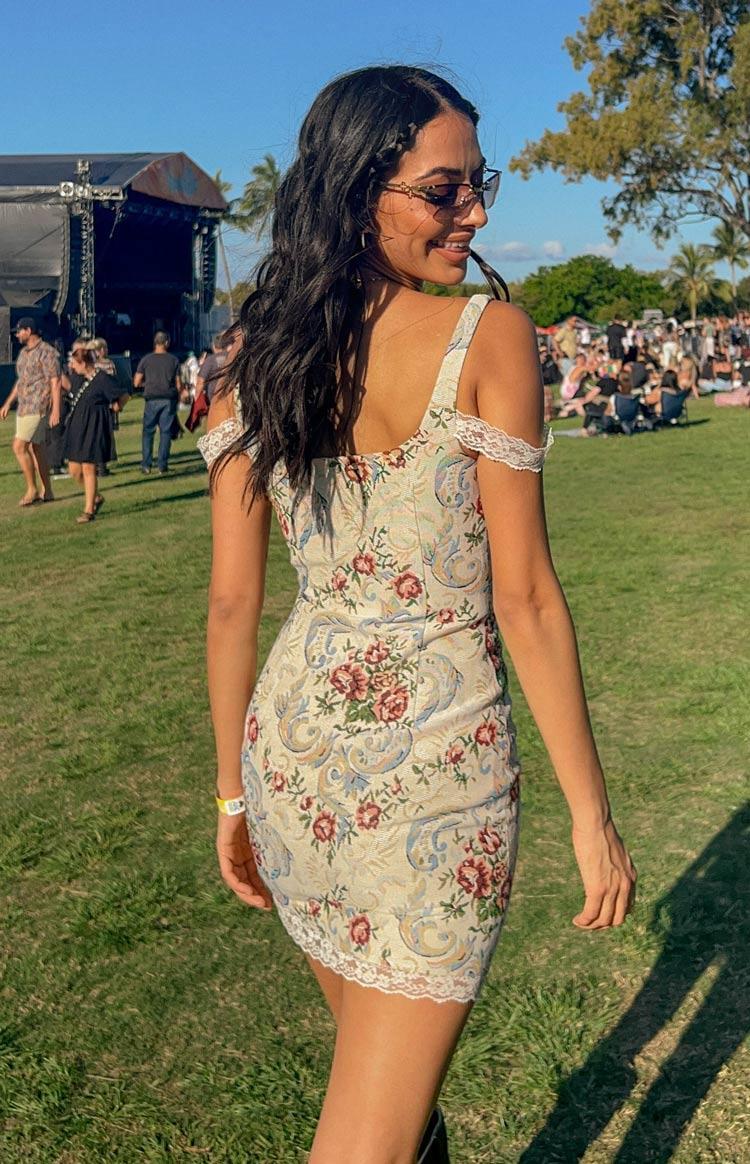Daydreaming Beige Tapestry Mini Dress Product Image