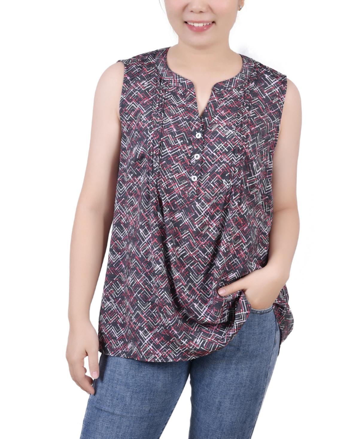 Ny Collection Petite Sleeveless Printed Pintucked Blouse Product Image