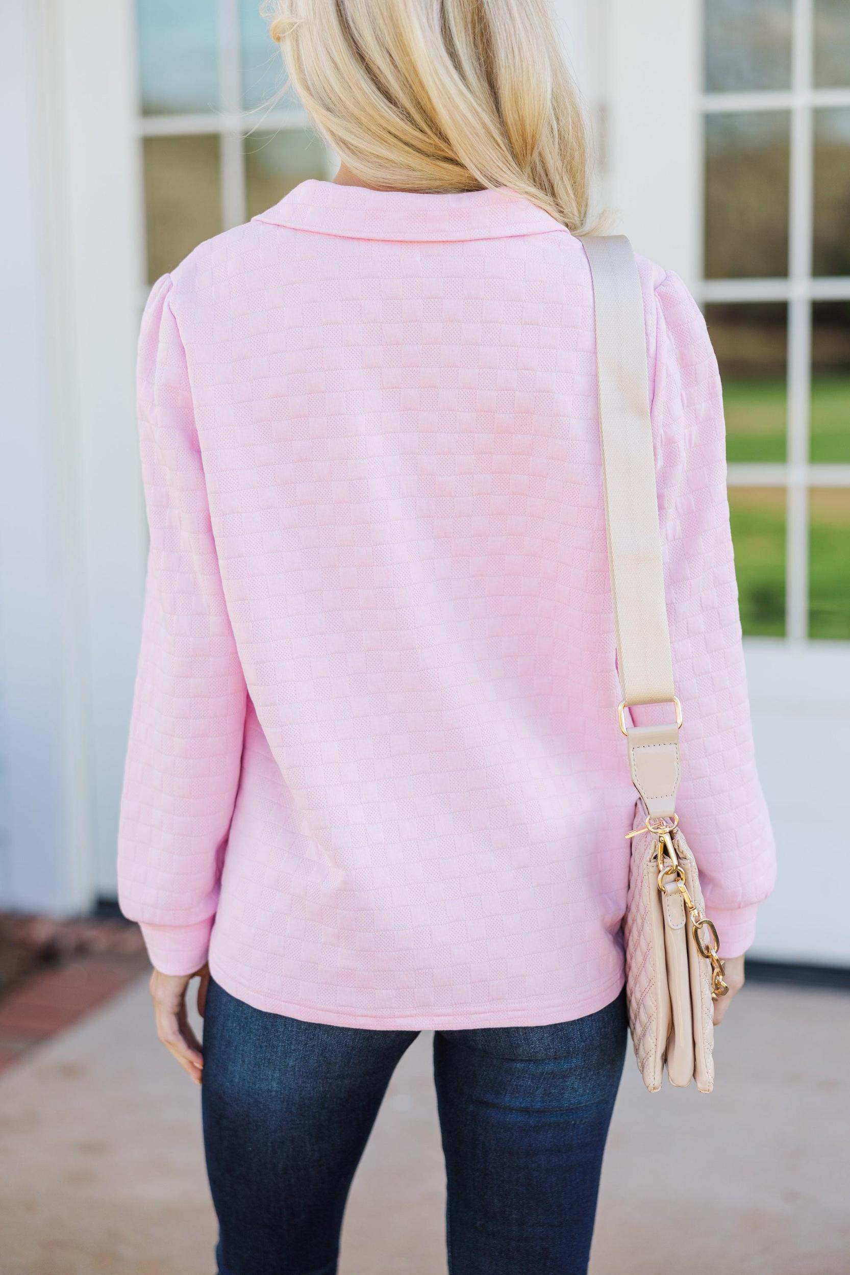 Nice To See You Pink Textured Top Female Product Image