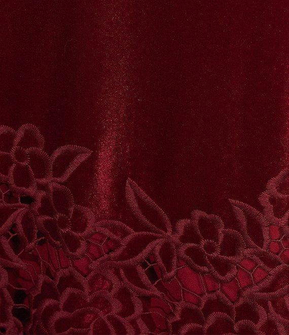 Layered with Love One Sleeve Laser Cut Floral Hem Velvet Midi Dress Product Image