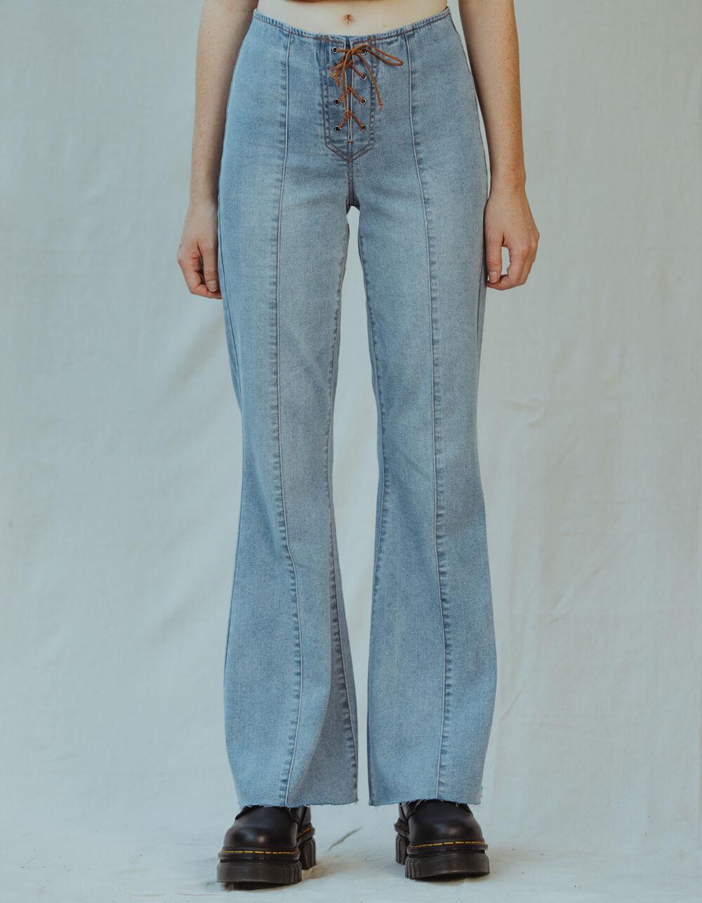WEST OF MELROSE Womens Lace Up Flare Jeans - LIGHT WASH Product Image