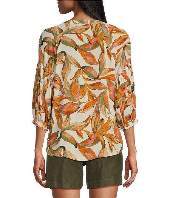 Westbound Woven Elbow Smock Sleeve Henley Blouse Product Image